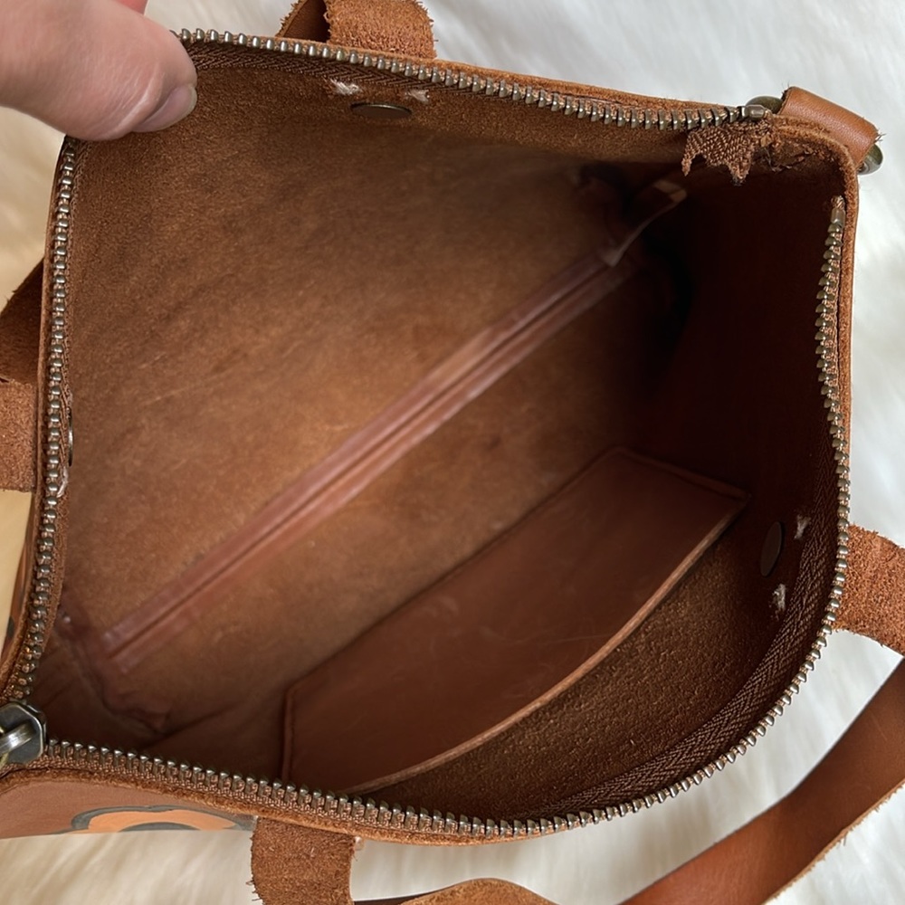 Floral Brown Leather Crossbody Bag - Picture 11 of 15